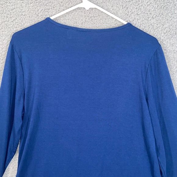 Additions by Chico's Blouse Womens 1 Blue 3/4 Sleeve Pullover Scoop Neck Beaded - Picture 9 of 14